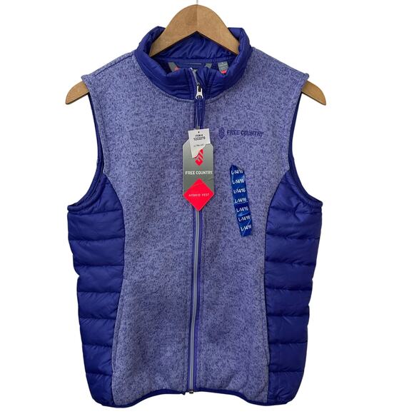 Free Country Hybrid Puffer Fleece Vest Womens Large 14/16 Purple Pockets New - Picture 1 of 10